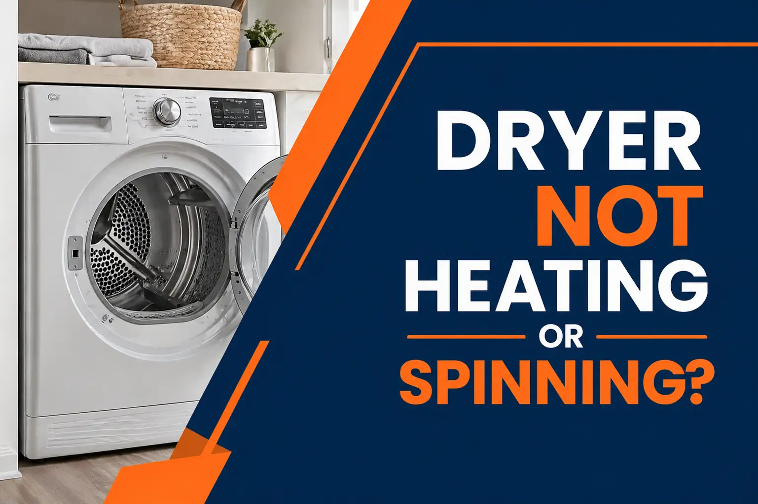 Dryer not heating or spinning in a modern laundry room with front-load dryer, illustration for appliance repair service in Raleigh NC
