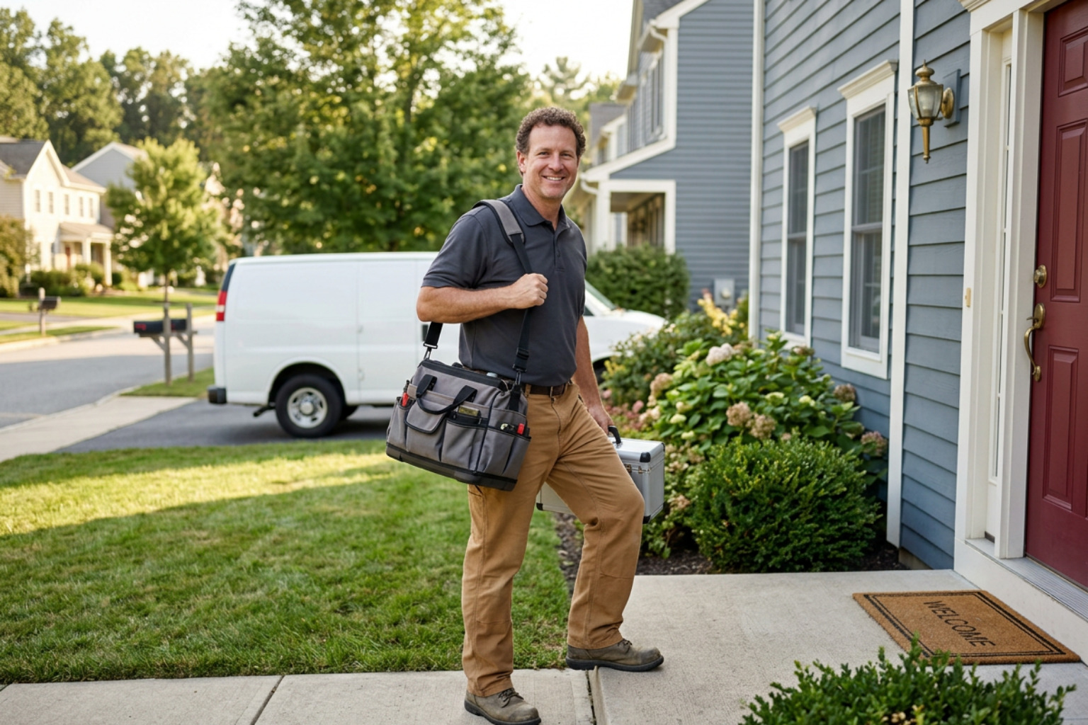 Certified appliance repair technician arriving for a local home service call